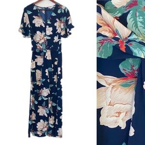 ENTRO Jumpsuit Floral Front Tie Summer Sz M